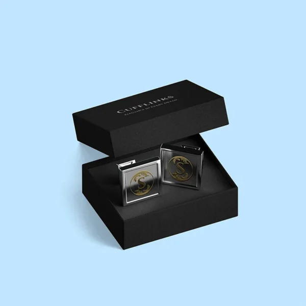 Luxury rigid cufflink box for premium accessory packaging.