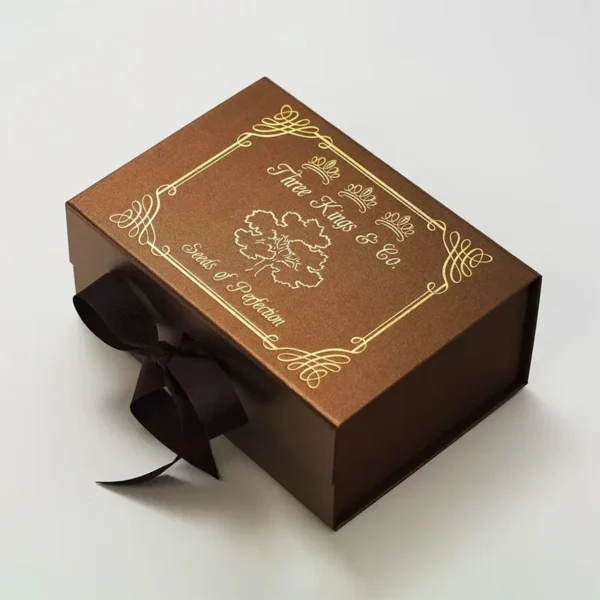 Luxury rigid gift box with fancy design for special occasions.