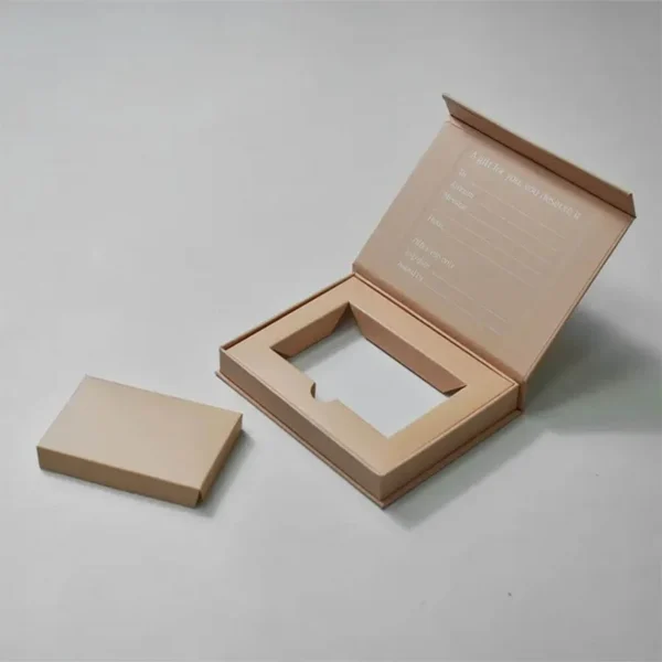 Sustainable rigid gift card box made from eco materials.