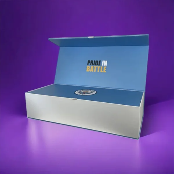 Custom size and printed rigid belt box with logo.