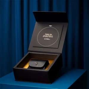 Magnetic closure rigid flip top box for luxury products.