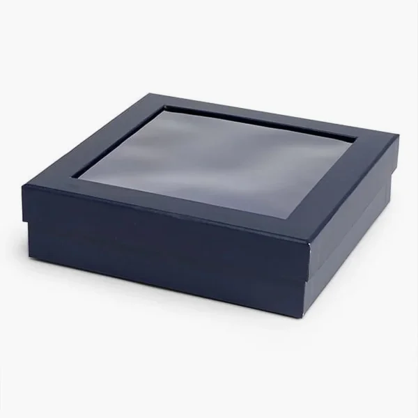 Custom size gourmet rigid box with clear window.