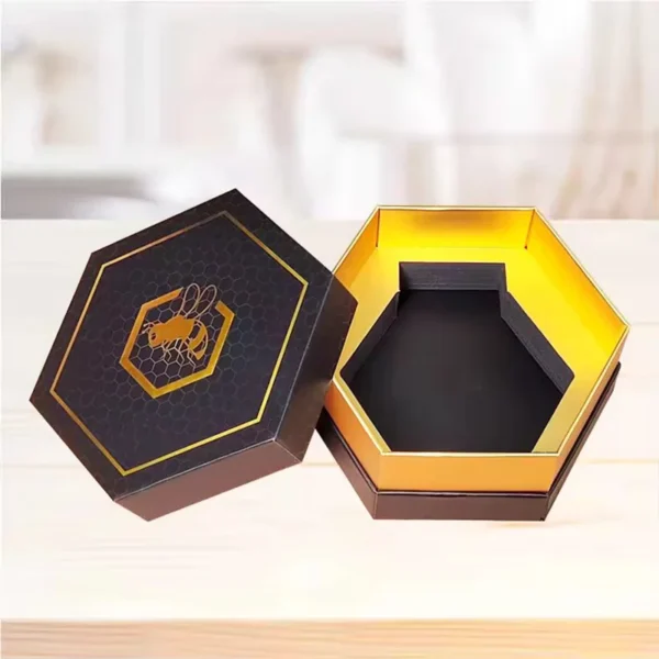 Lift-off lid hexagon rigid box with premium finish.