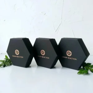 Custom hexagon two-piece rigid box for luxury gift packaging.