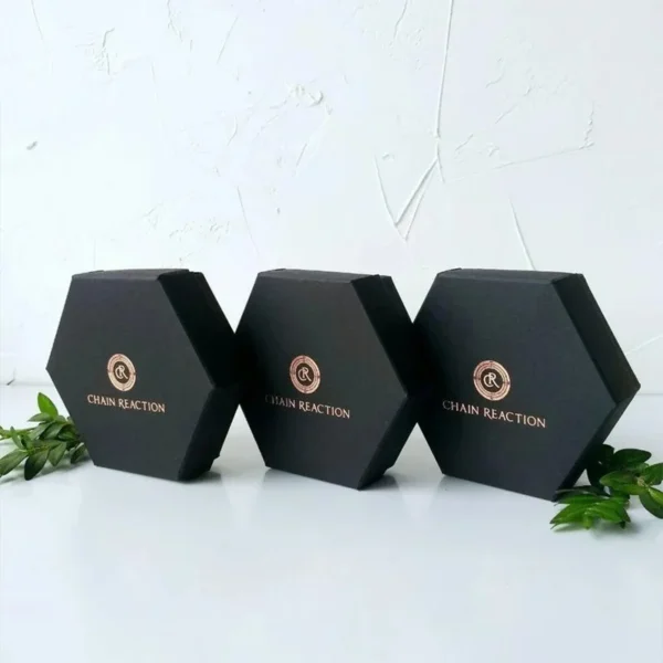 Custom hexagon two-piece rigid box for luxury gift packaging.