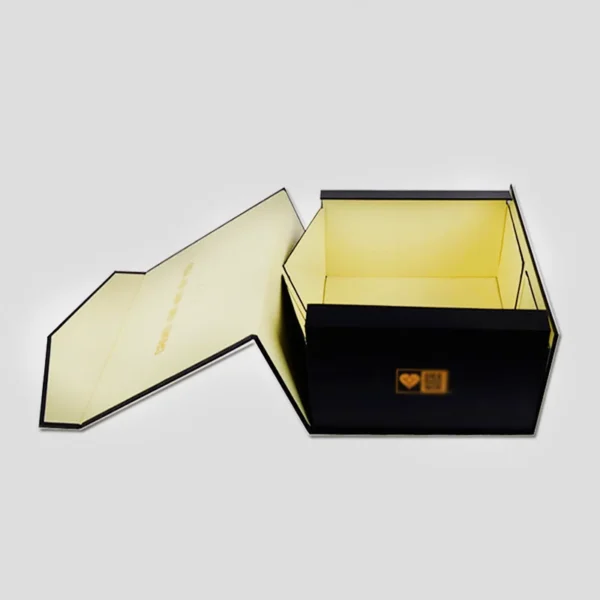 Eco-conscious rigid shoe box for sustainable footwear packaging.