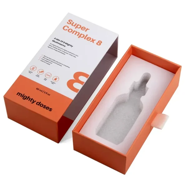 Retail-ready rigid tincture box for display and safety.