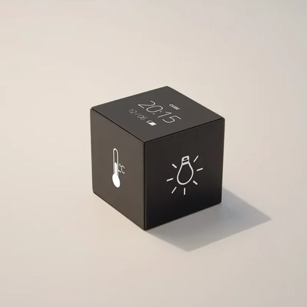 Eco-friendly small cube rigid box made with recycled materials.